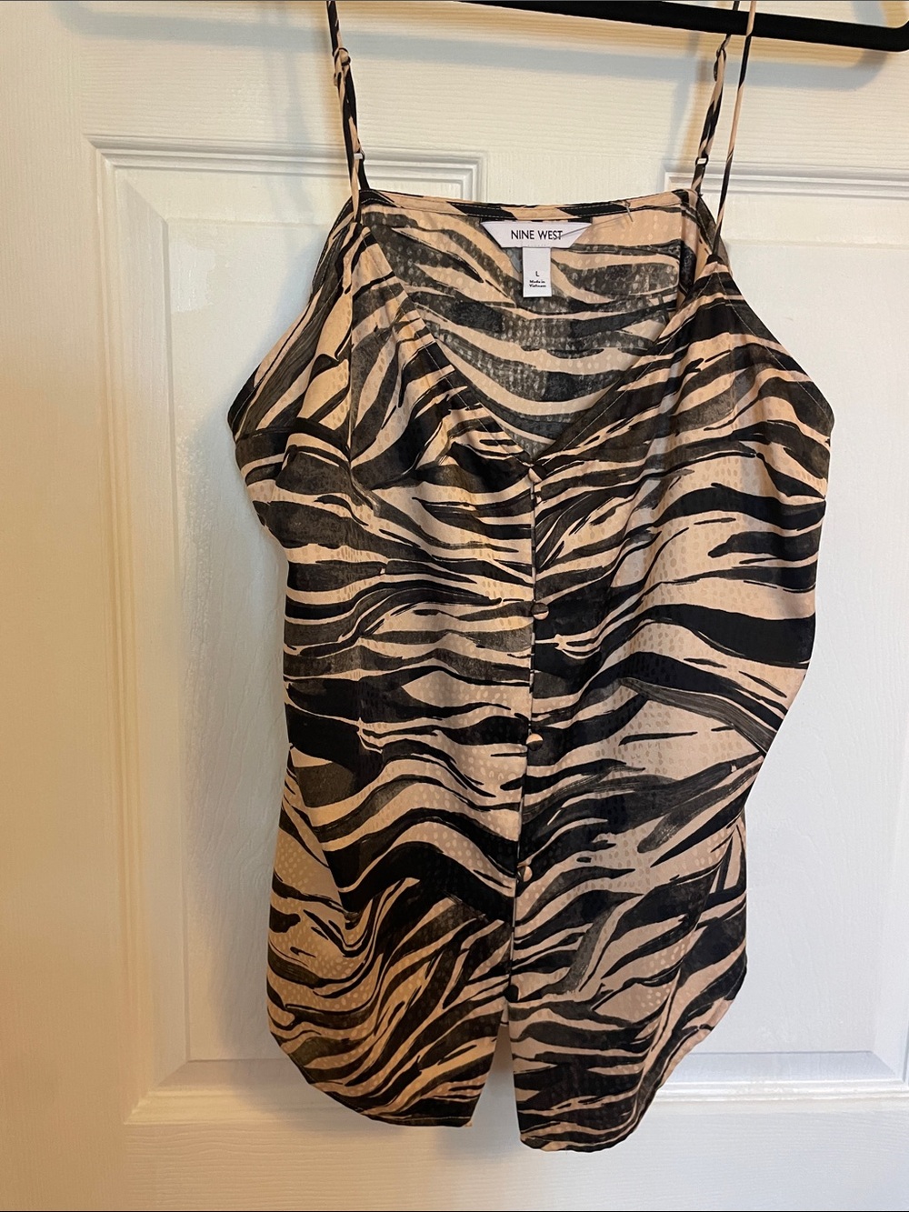 Nine West Black & Beige Zebra Print Camisole with Spaghetti Straps